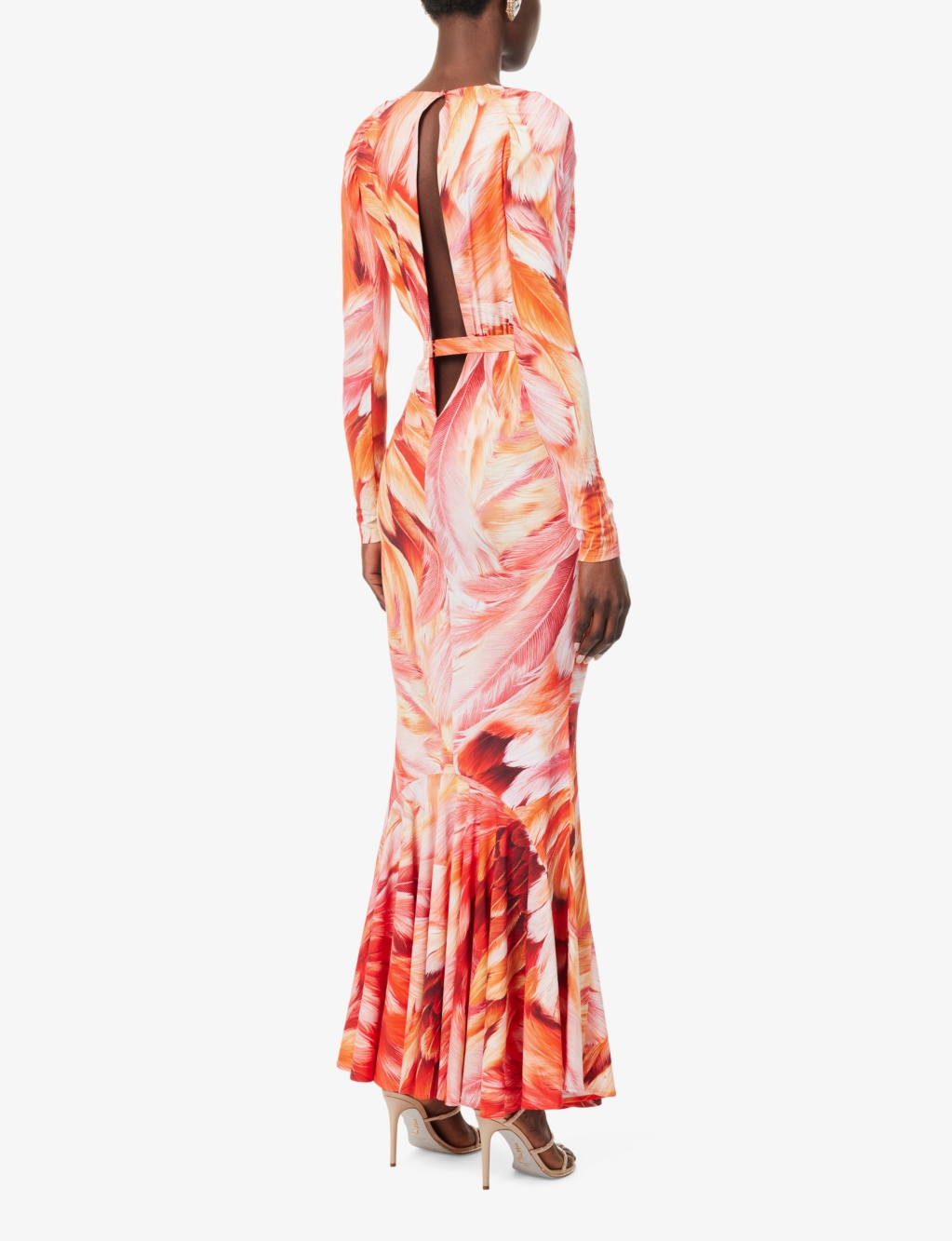 Floral-print long-sleeve stretch-woven maxi dress