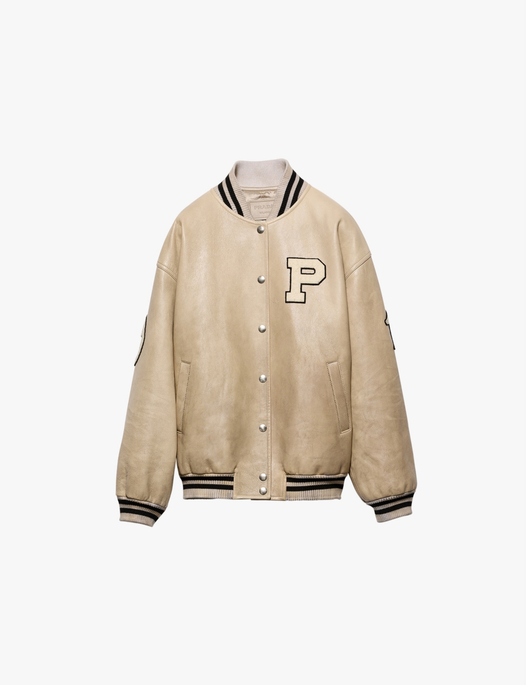 Patch-motif relaxed-fit leather bomber jacket