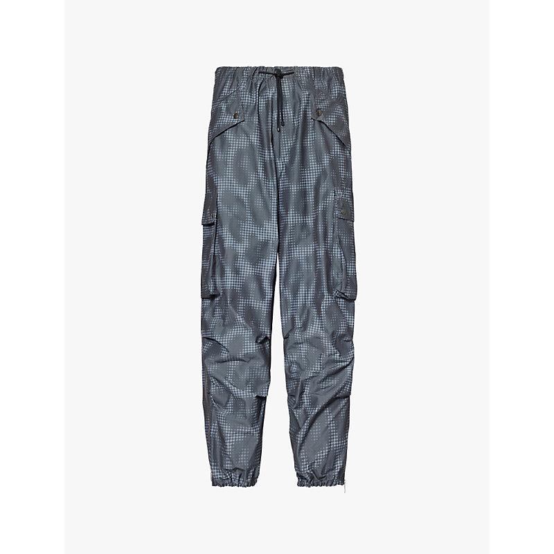 Abstract-pattern relaxed-fit cotton-blend cargo trousers