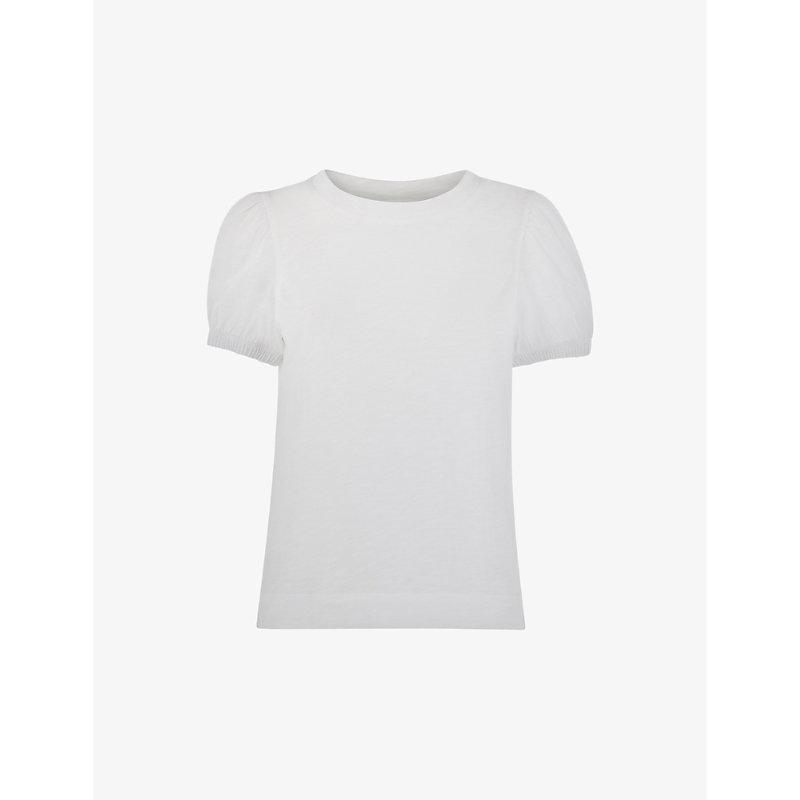 Puff-sleeved keyhole cotton-jersey T-shirt