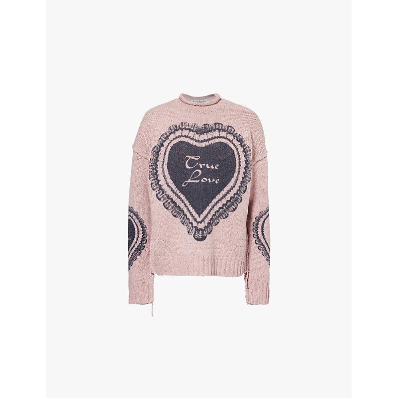 Heart-print knitted wool-blend jumper