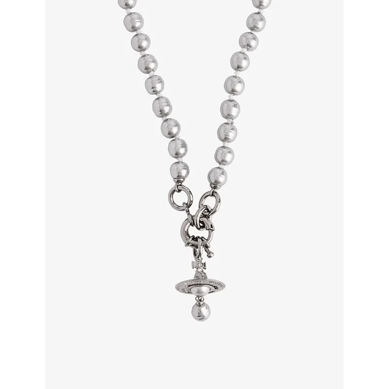 Aleksa Orb-pendant ruthenium-plated brass and pearl necklace