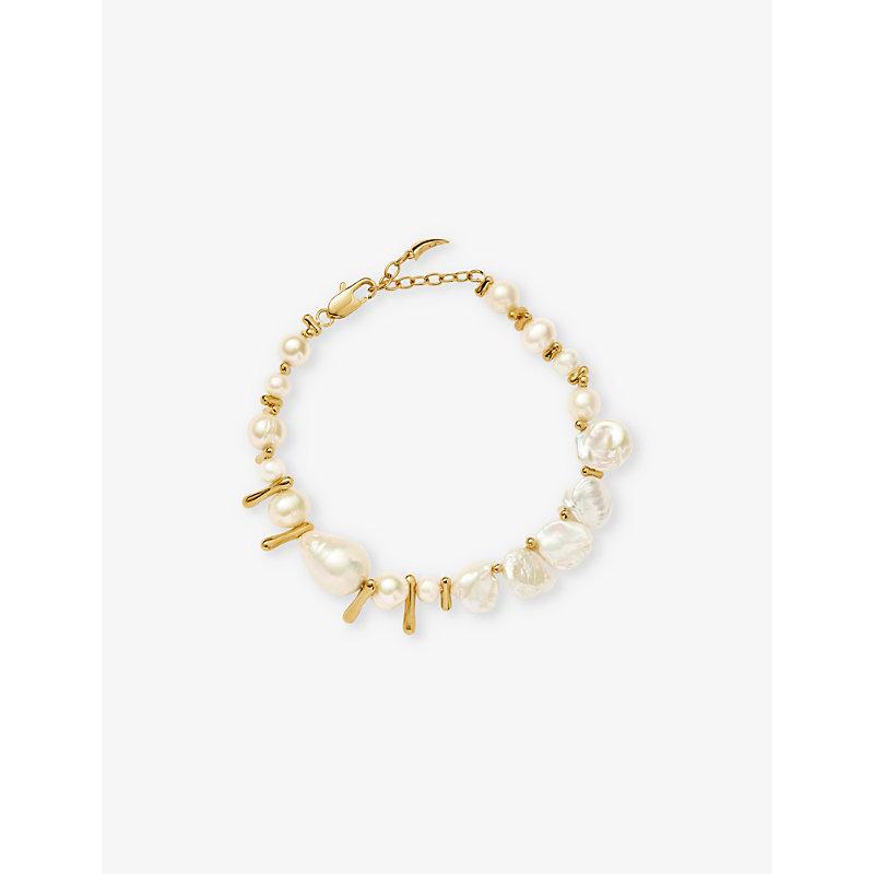 Mixed Pearl Statement 18ct yellow-gold plated brass and pearl bracelet