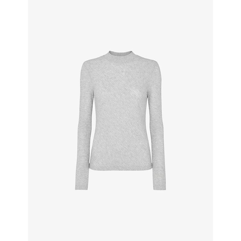 Diagonal-ribbed crew-neck recycled-polyester top