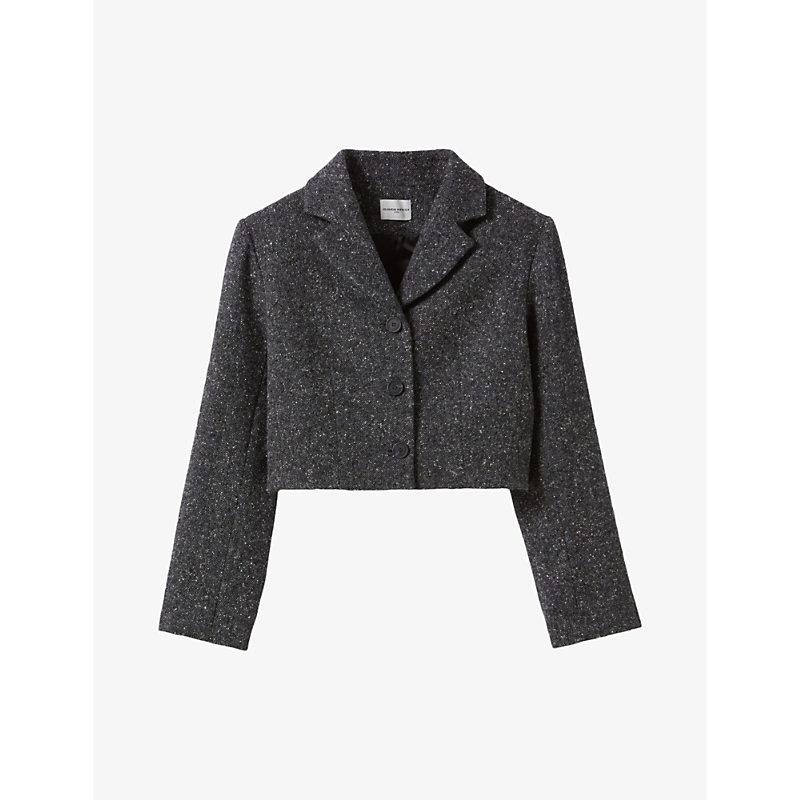 Tailored-collar boxy-fit cropped wool-blend blazer