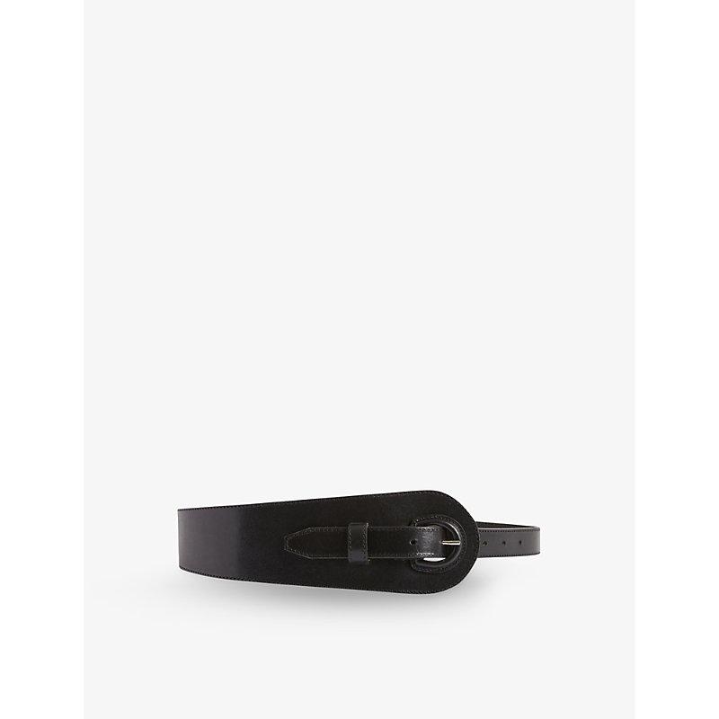 Curved wide leather buckle belt