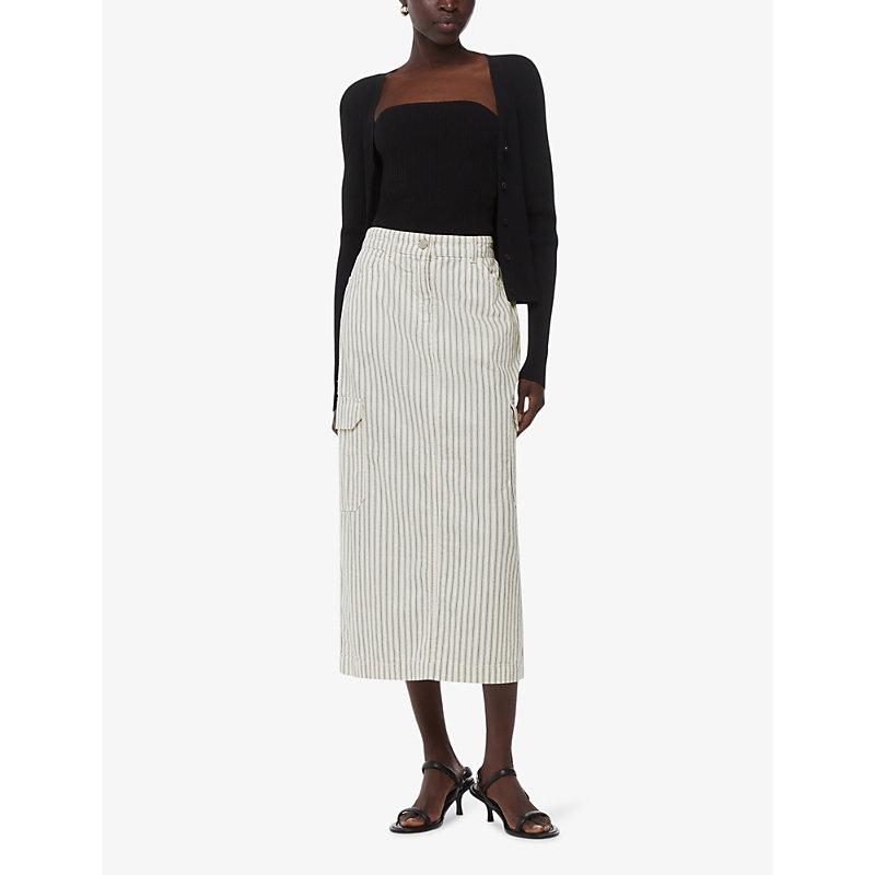 Stripe-print high-rise cotton and linen-blend midi skirt