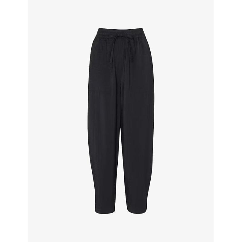 Drawstring-waist carrot-leg high-rise woven trousers