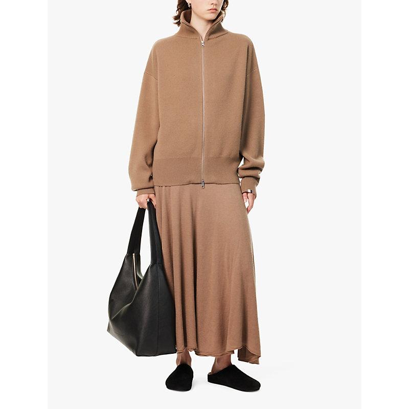 High-neck long-sleeves cashmere cardigan