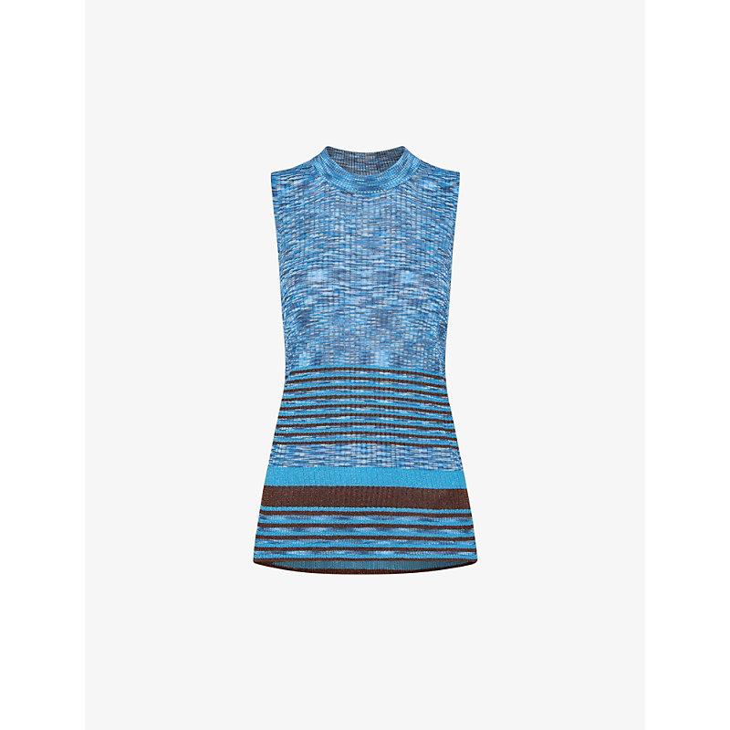 Metallic-stripe sleeveless knitted top