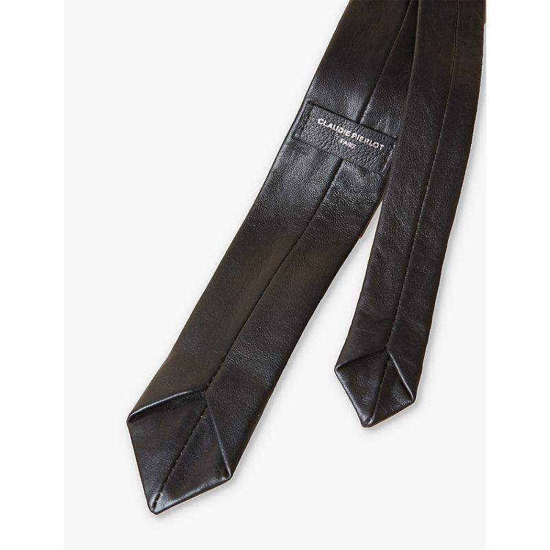 Logo-patch leather tie