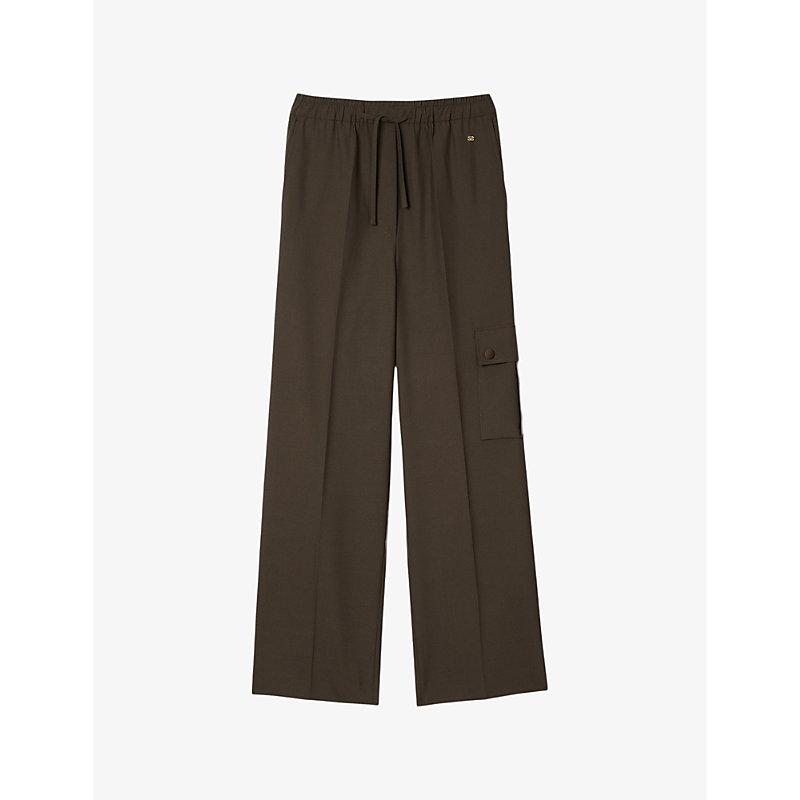 Drawstring straight-leg cargo woven trousers