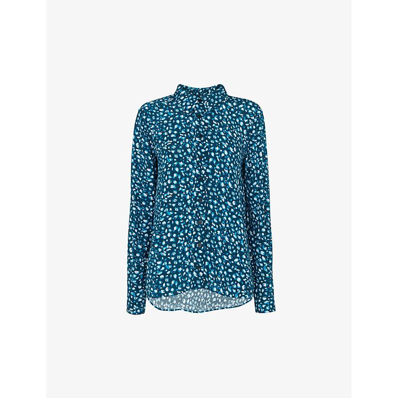 Pastel leopard-print long-sleeve woven shirt