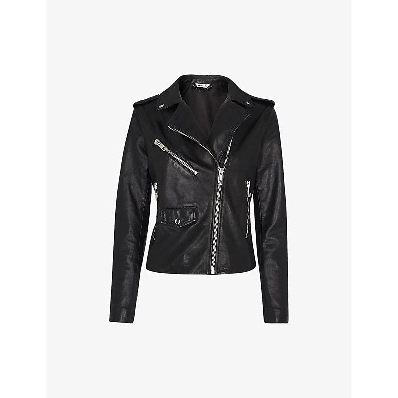 Agnes zip-through sheepskin-leather biker jacket