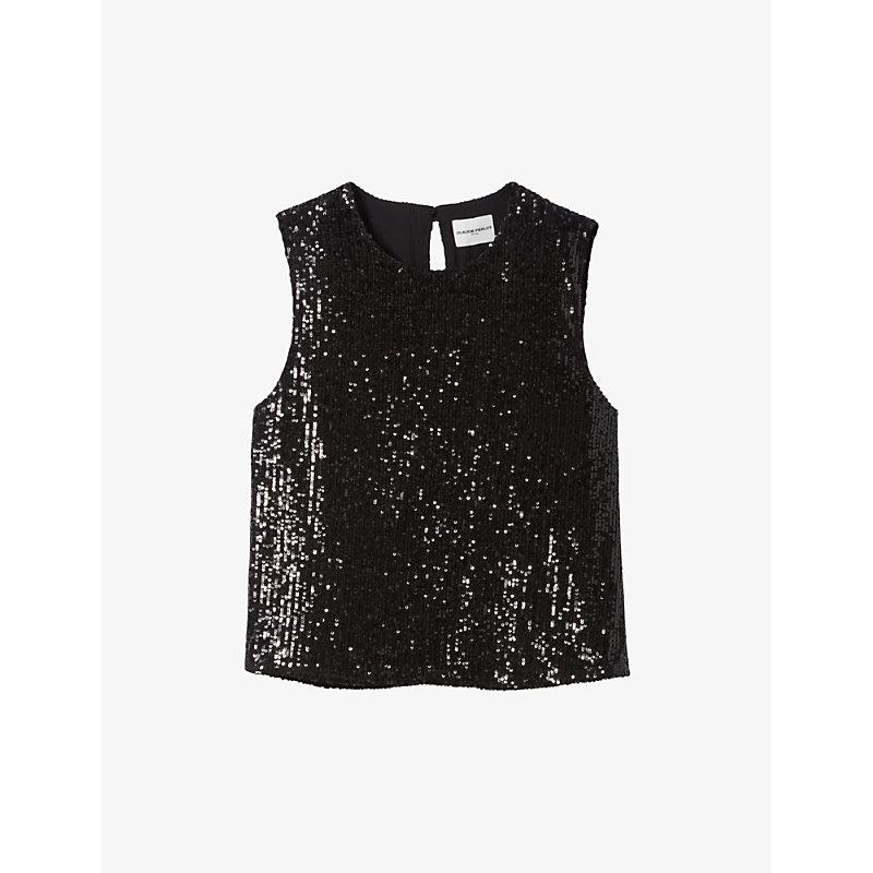 Split-back sequin-embellished woven top