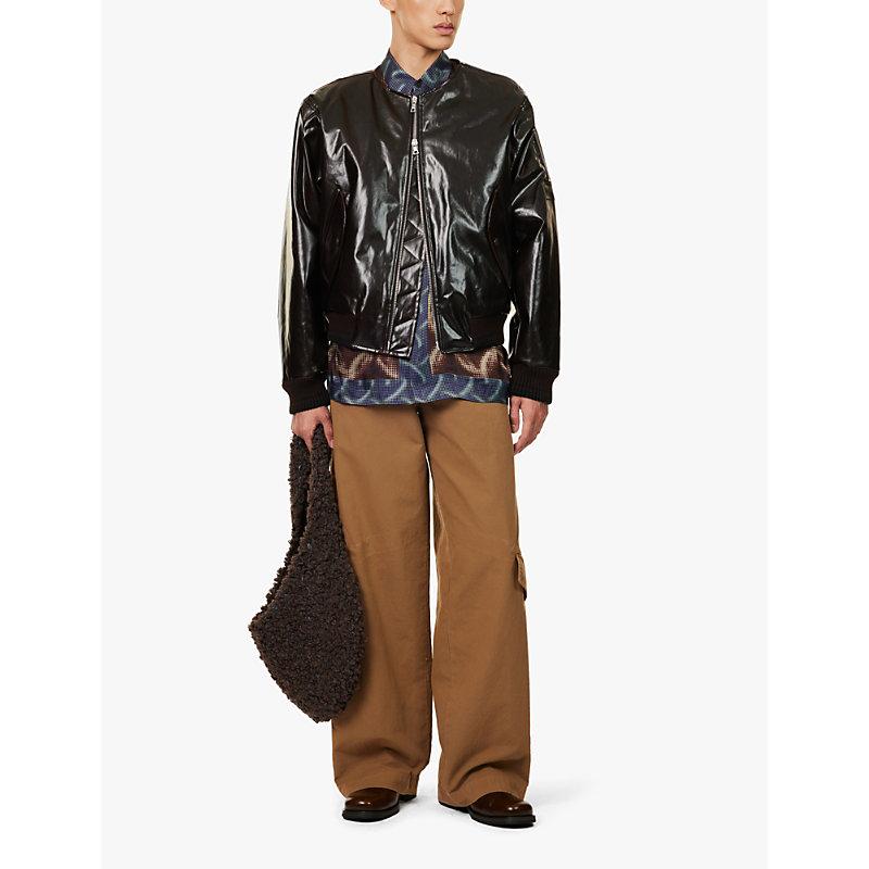 Waxed regular-fit padded cotton-blend bomber jacket