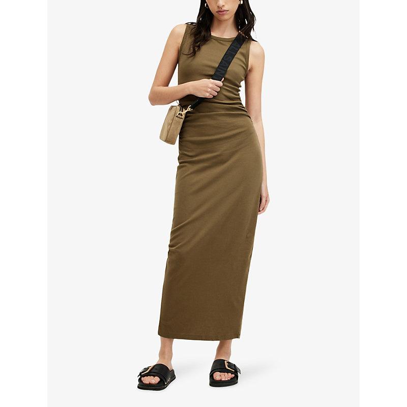 Katarina side-ruched slim-fit cotton maxi dress