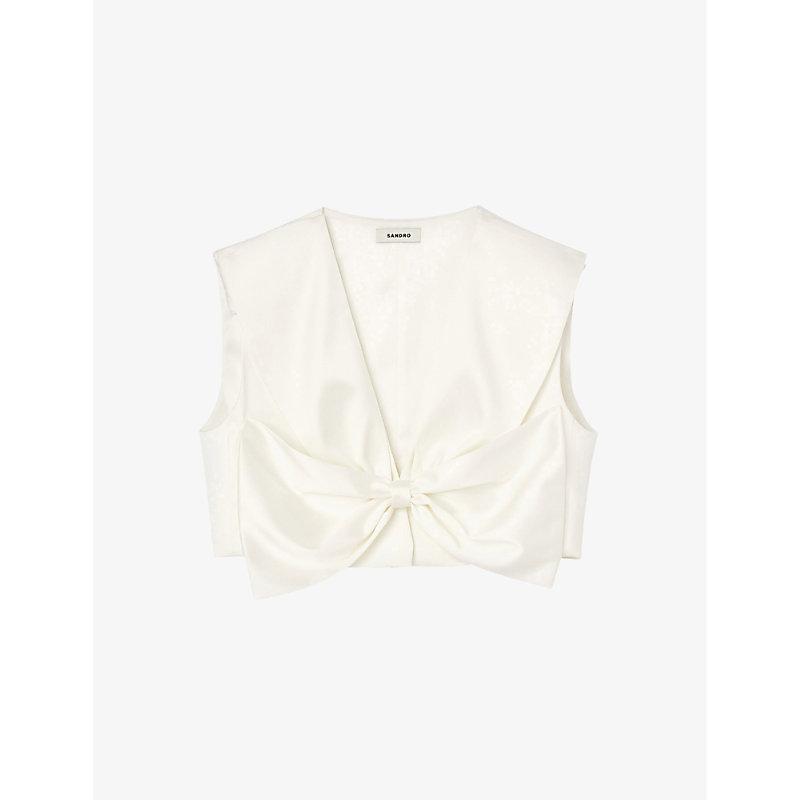 Passy bow-embellished stretch-satin crop top