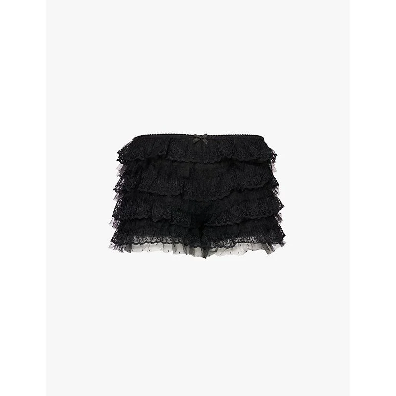 Lace-embroidery mesh-texture stretch-woven bloomers