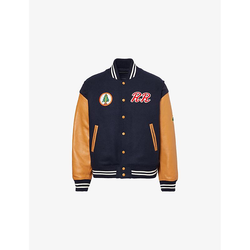 Twin Peaks embroidered-patch leather and woven varsity jacket