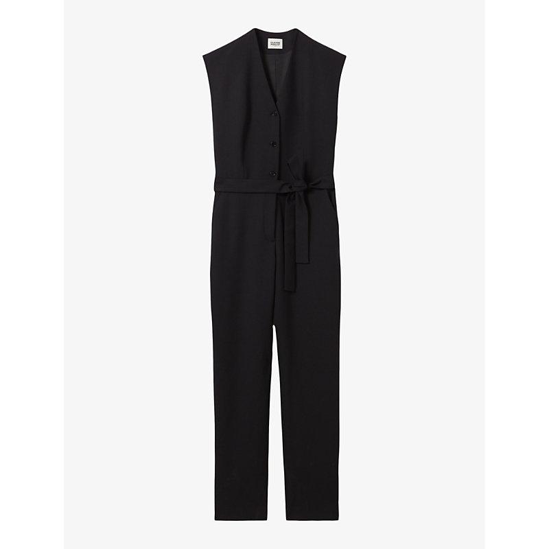 Sleeveless V-neck wool-blend jumpsuit