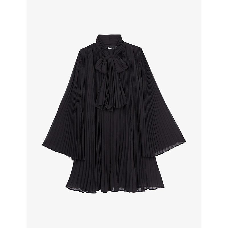 Pleated long-sleeve woven mini dress