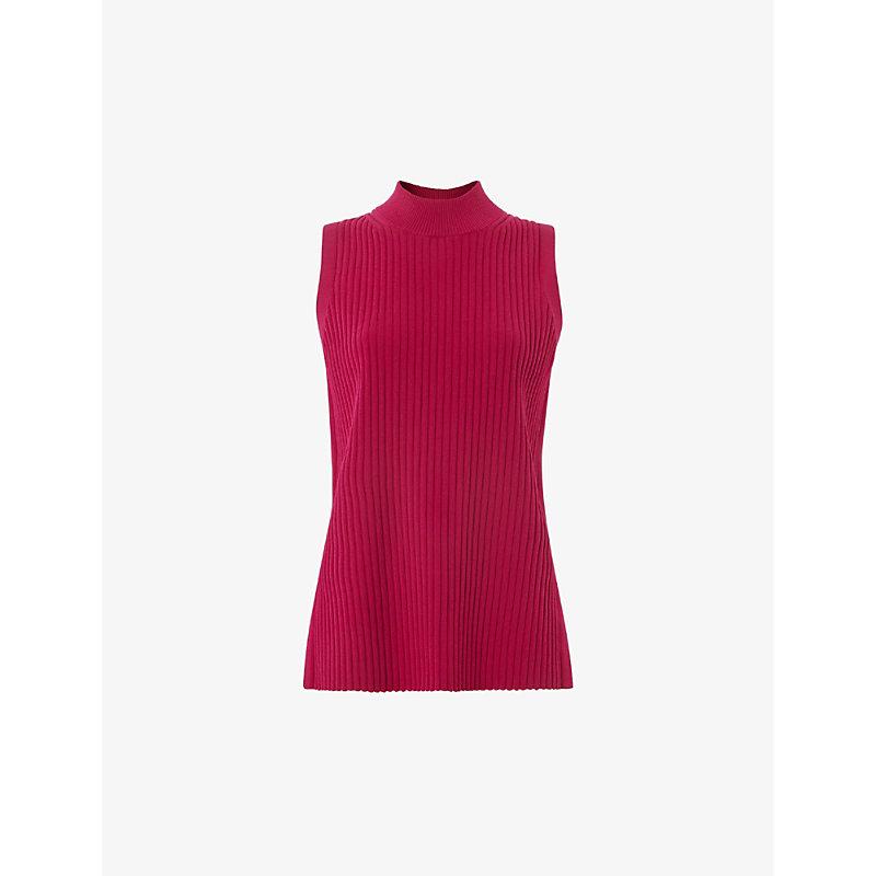 High-neck ribbed-knit tunic top