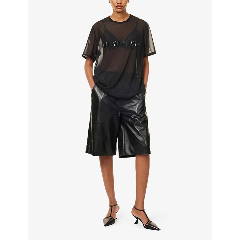 Brand-text sheer mesh T-shirt