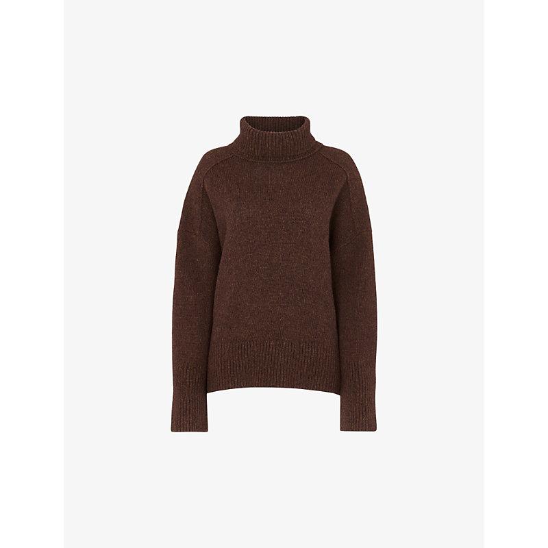 Roll-neck knitted wool jumper