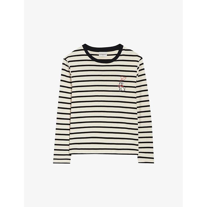 Stripe-print graphic-embroidered cotton T-shirt