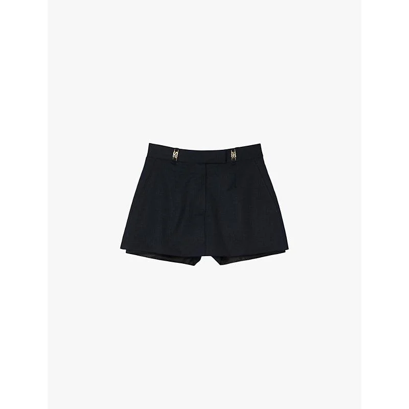 Hardware-embellished high-rise stretch-woven skort