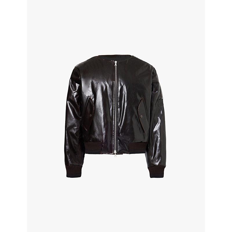 Waxed regular-fit padded cotton-blend bomber jacket