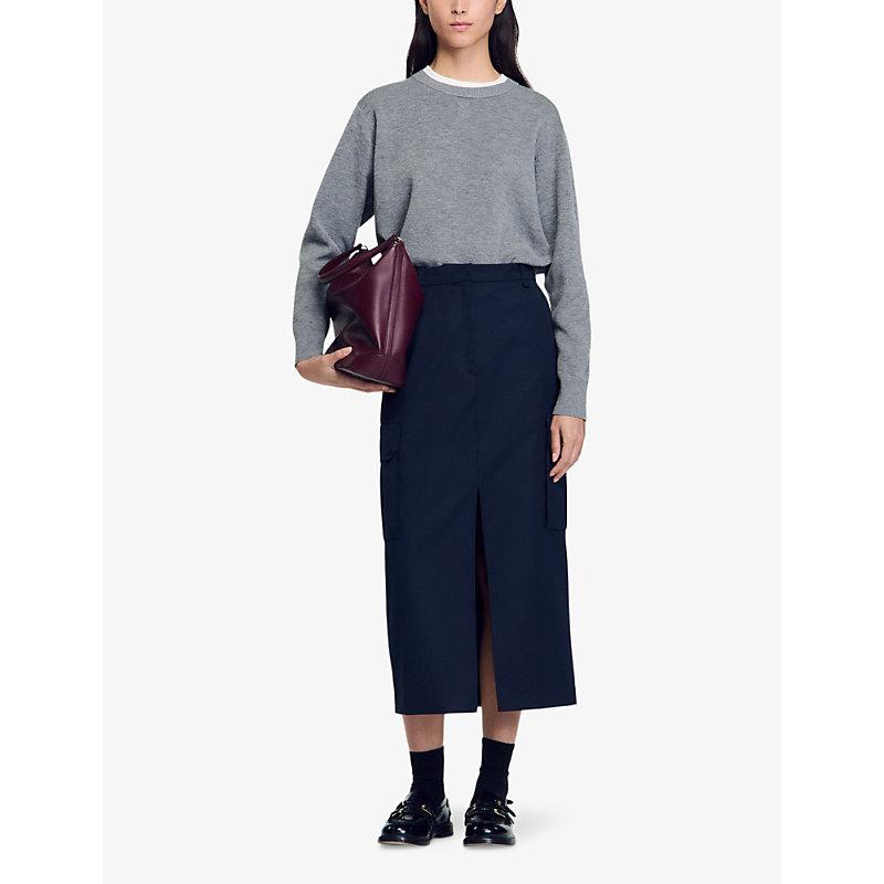 Front-split high-rise cotton midi skirt