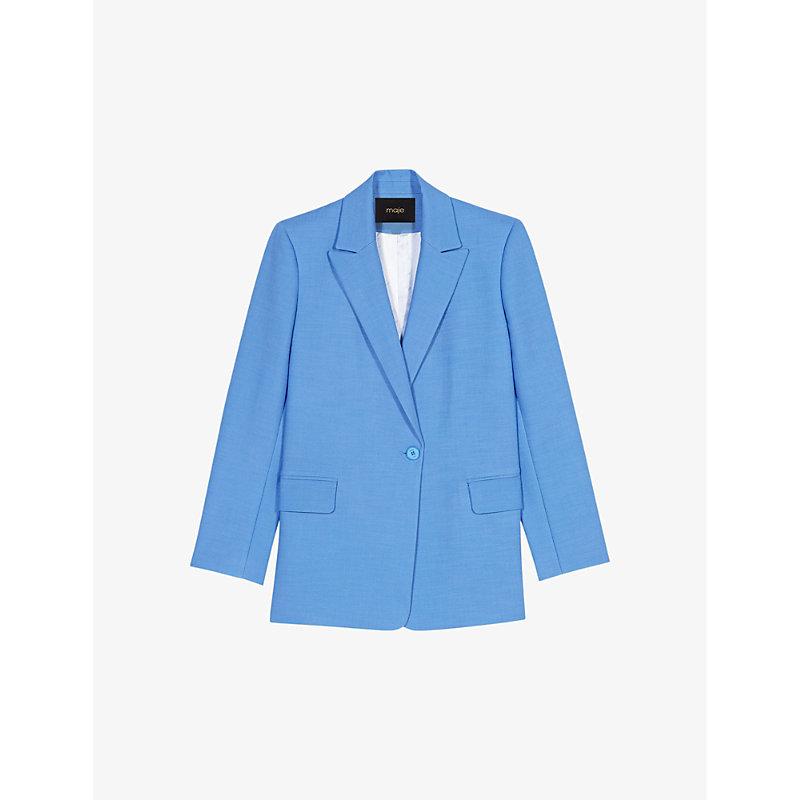 Lapel-collar double-breasted stretch-woven blazer