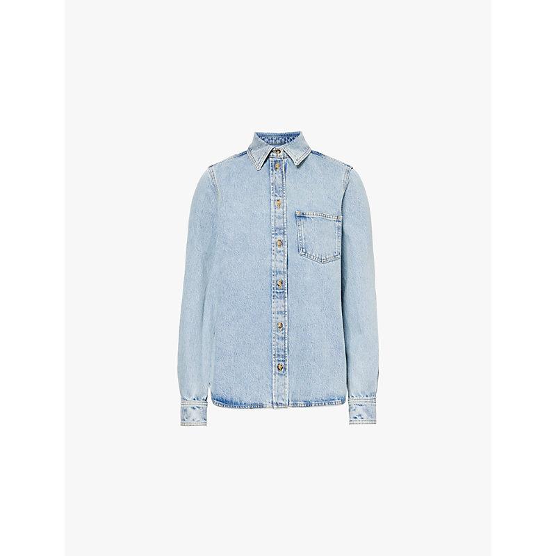 Long-sleeved faded-wash organic-denim shirt