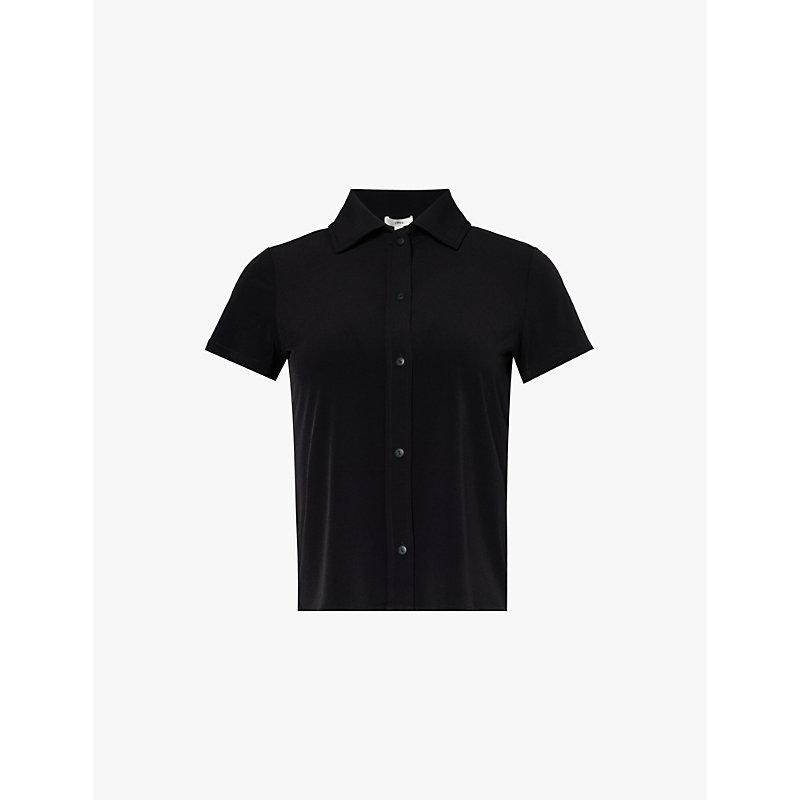 Short-sleeved button-up stretch-woven shirt