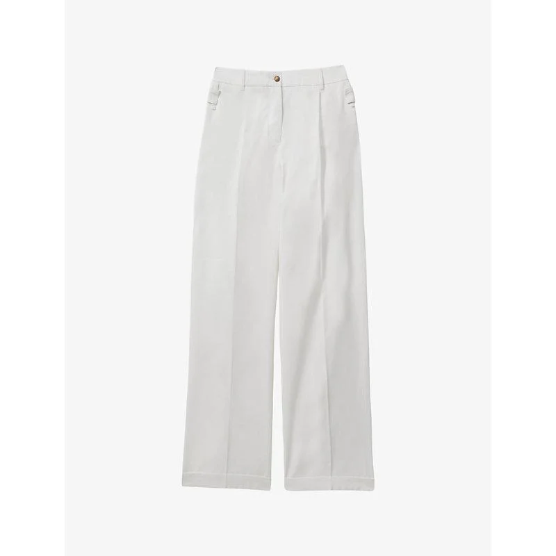 Harper pressed-creased wide-leg mid-rise cotton trousers