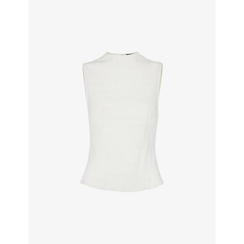 Plisse round-neck sleeveless stretch-woven top