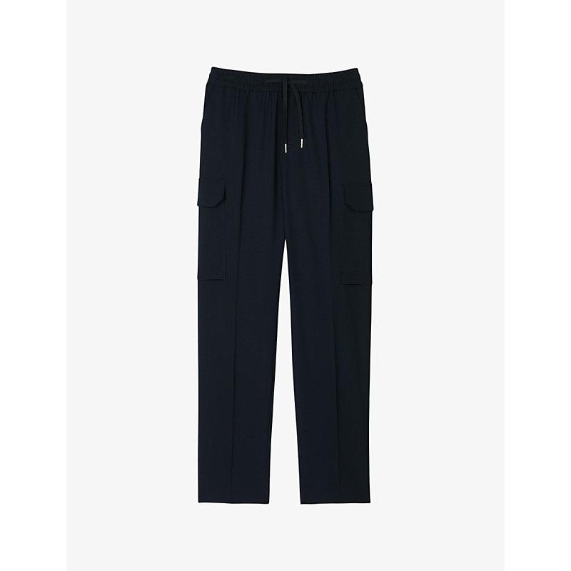 Oversized cargo-pockets stretch woven-blend trousers