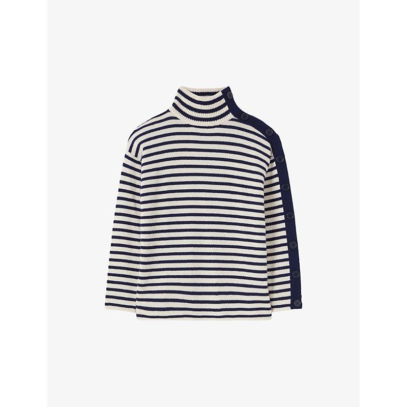 Striped high-neck wool-blend jumper