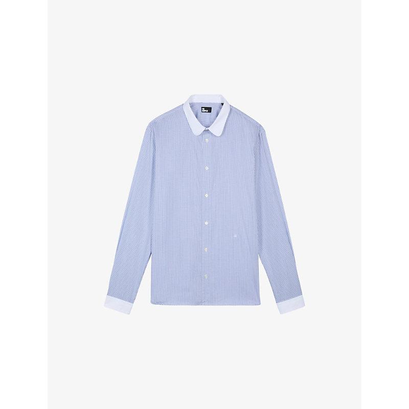 Contrast-collar long-sleeve cotton shirt