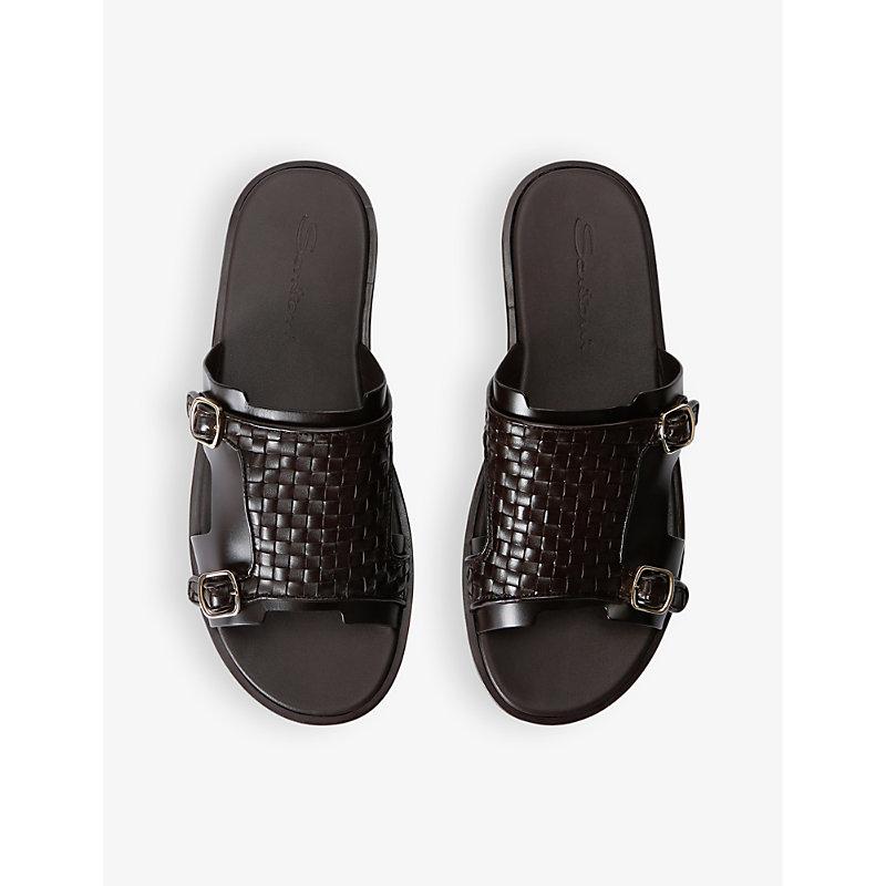 Woven-overlay buckled leather sandals