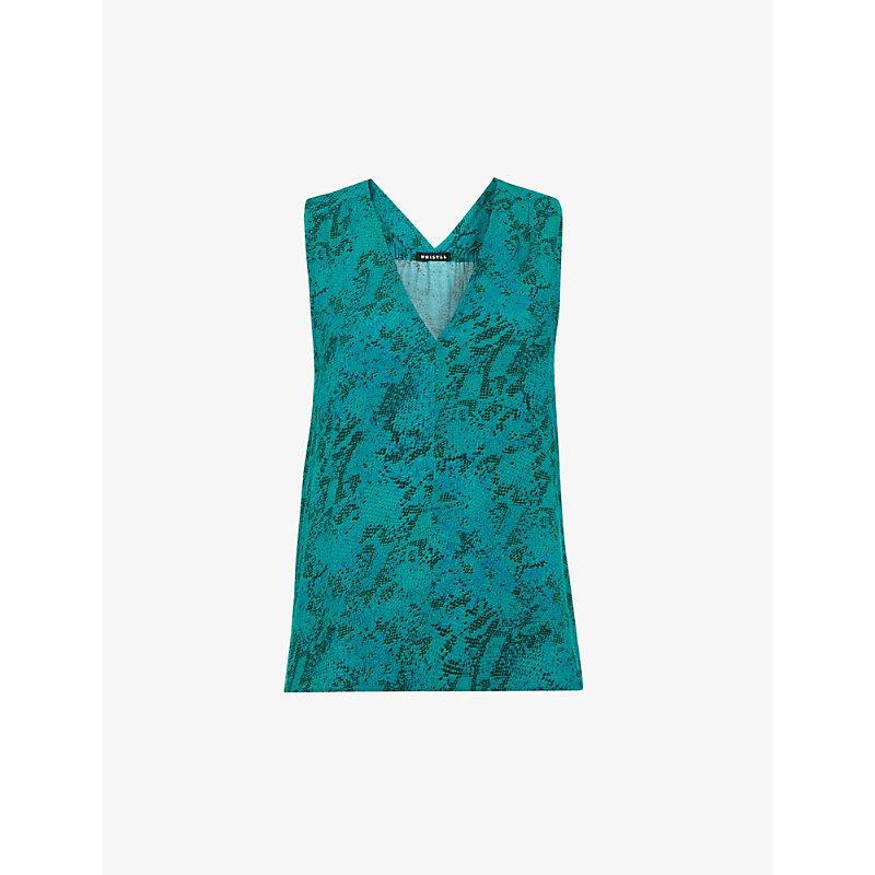 Snake-print V-neck sleeveless woven top