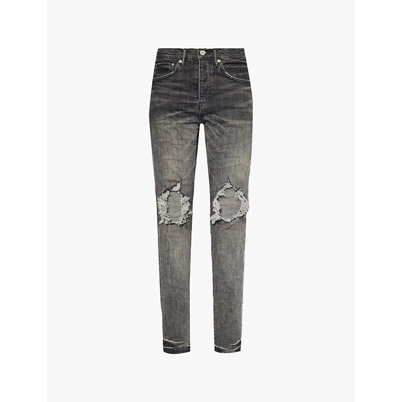 Dirty Blowout busted-knee tapered-leg stretch-denim jeans