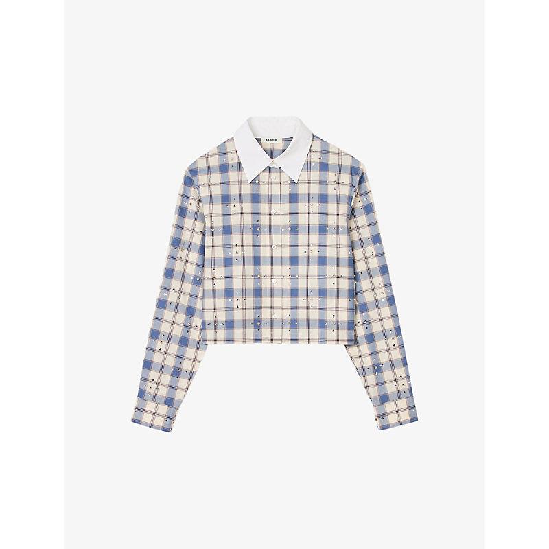 Rhinestone-embellished checked cotton shirt