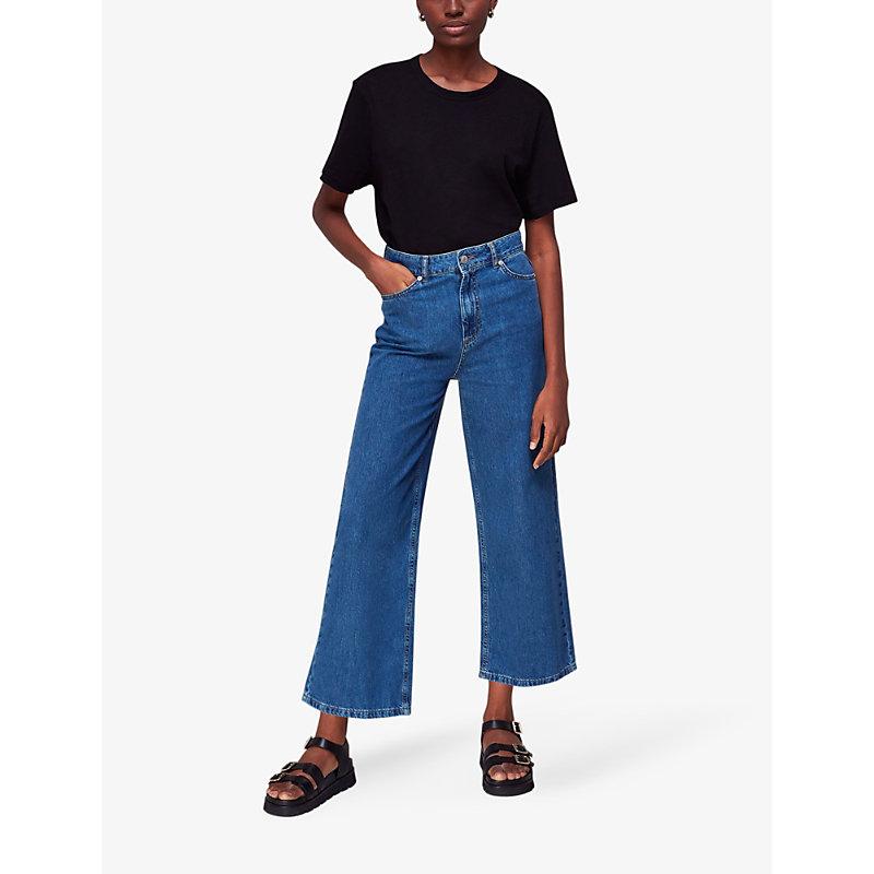 Wide-leg mid-rise cropped denim jeans