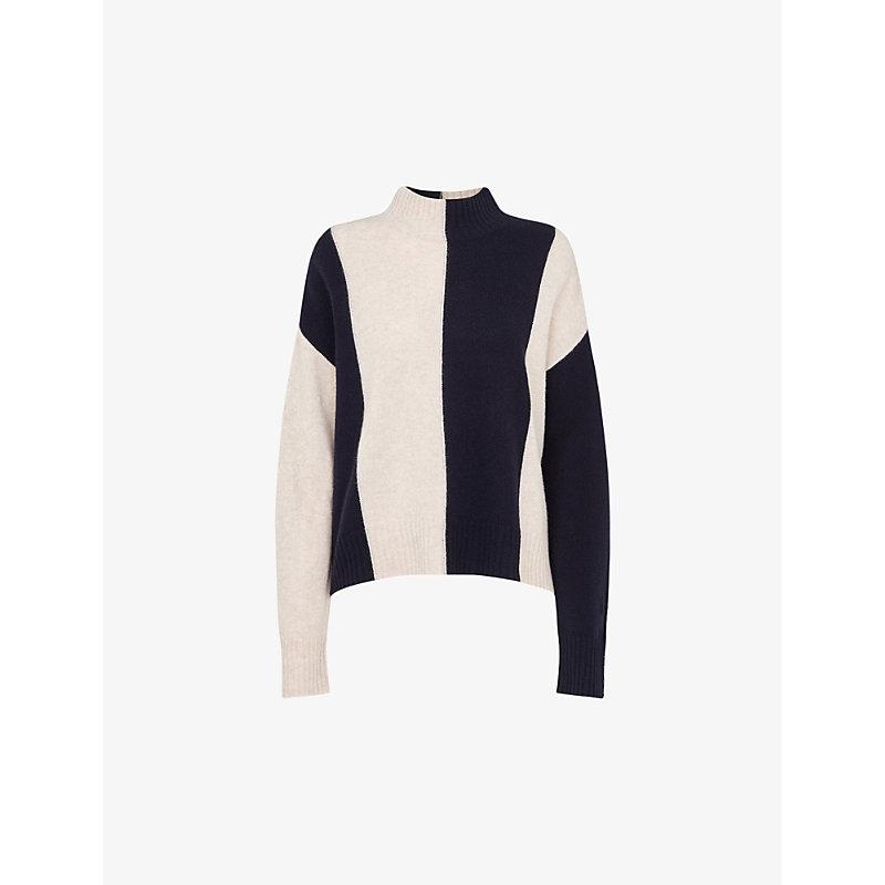 Funnel-neck stripe-pattern wool jumper