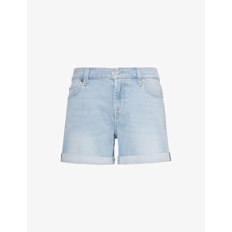 Folded-cuff mid-rise stretch-denim shorts