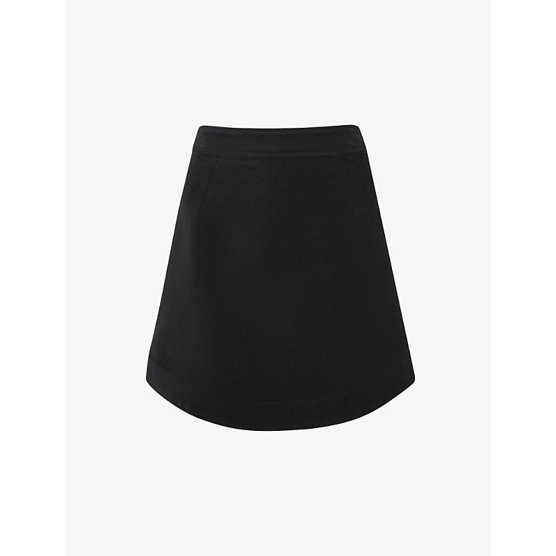 A-line curved-hem velvet mini skirt