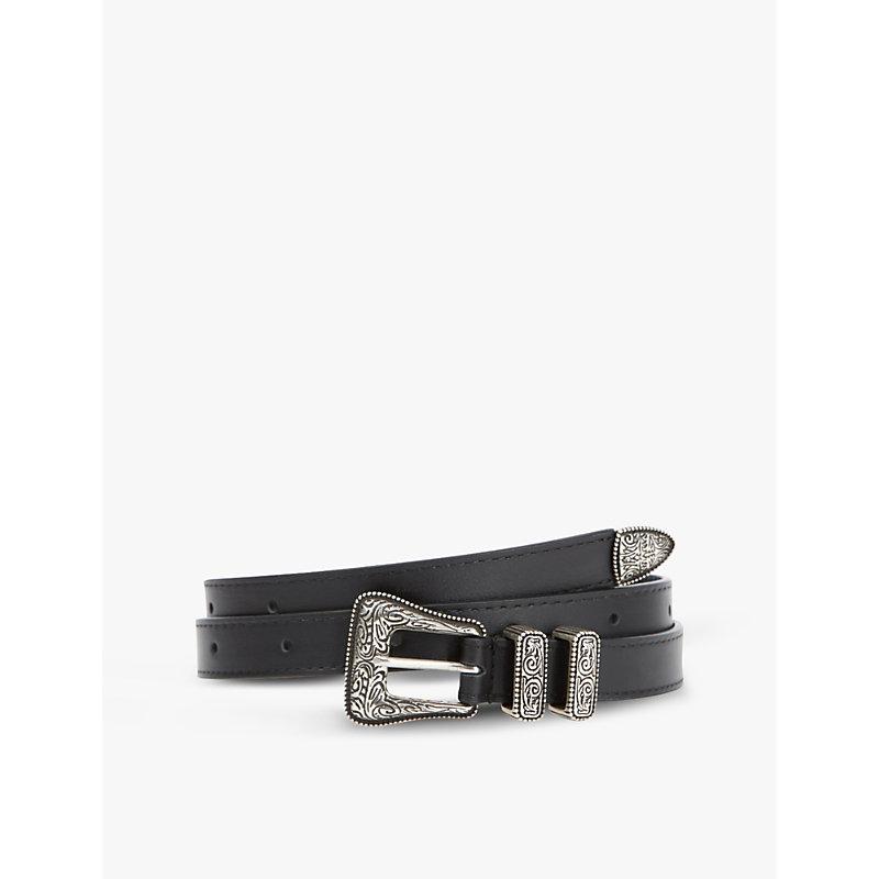 Engraved buckle leather belt